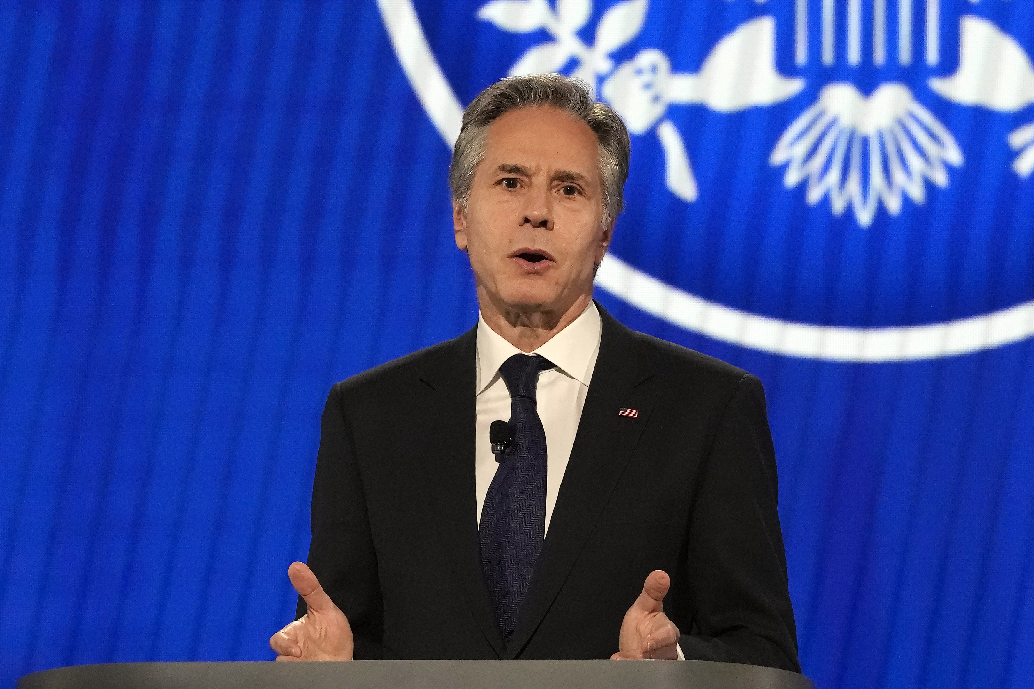 Secretary of State Antony Blinken speaks at the RSA Conference in San Francisco, Monday, May 6, 2024. (AP Photo/Jeff Chiu)